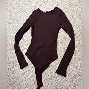 Naked Wardrobe Brown Long Sleeve Bodysuit